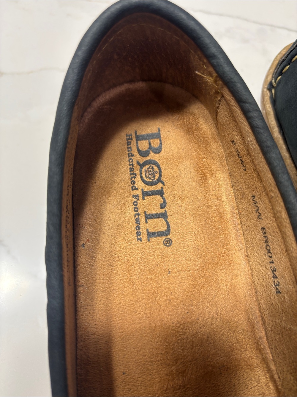 Born NAVY BLUE Suede Penny Loafers with Contrast Stitching - Picture 5 of 15